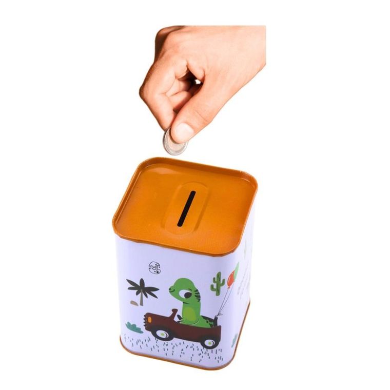 Lean Toys, skarbonka metalowa, dinozaur w samochodzie, 11-8 cm, 1 szt.