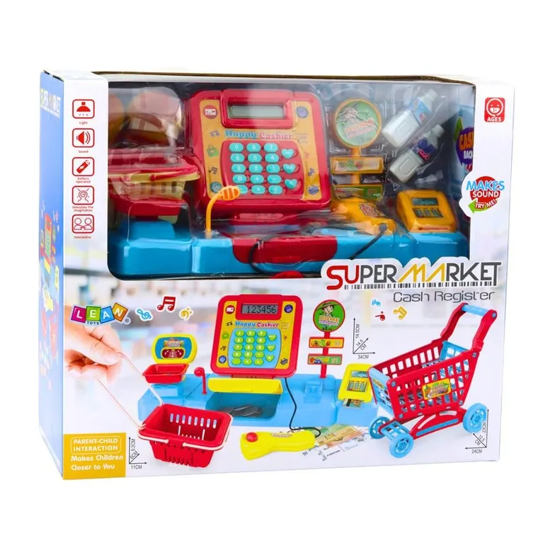 Lean Toys, sklep, interaktywny zestaw z kasą, koszykiem i zawartością