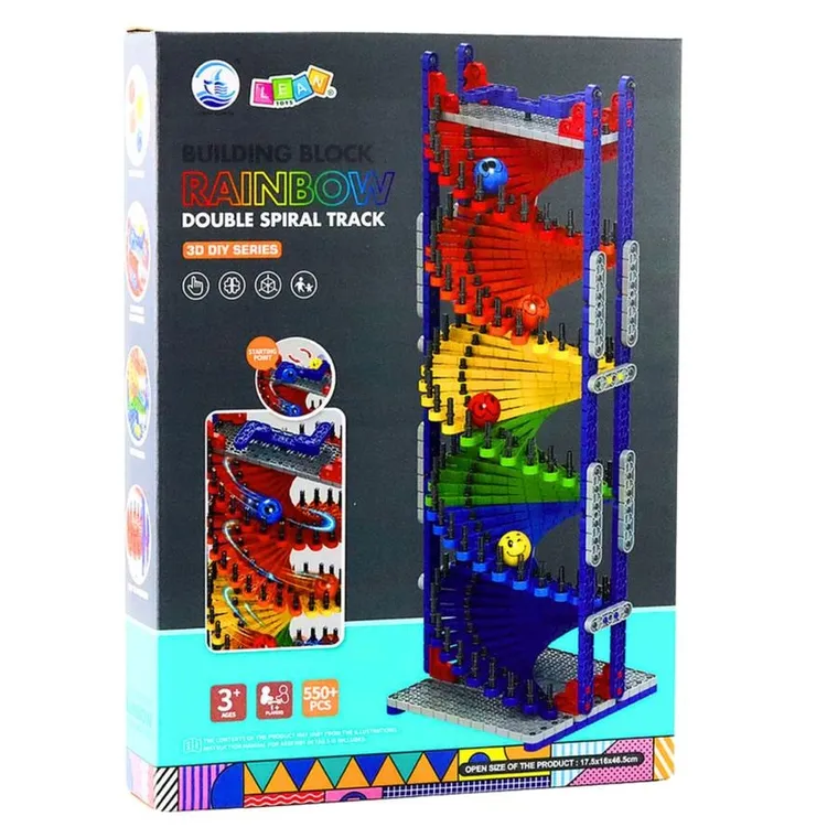 Lean Toys, spiralna wieża, tor kulek, klocki konstrukcyjne, 550 elementów
