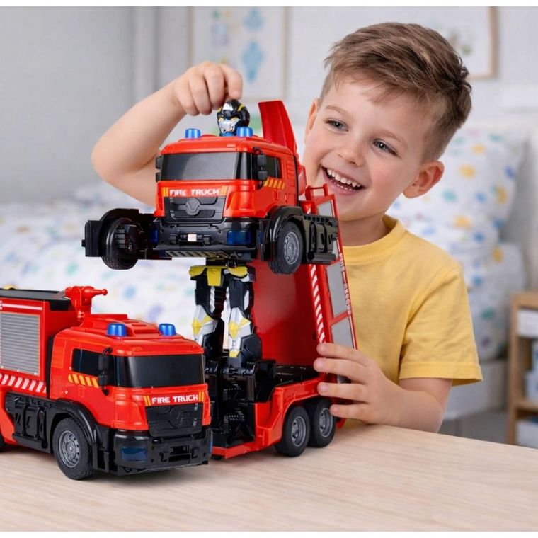 Lean Toys, straż pożarna, robot pojazd transformujący 2w1, zdalnie sterowany, z funkcją lania wody