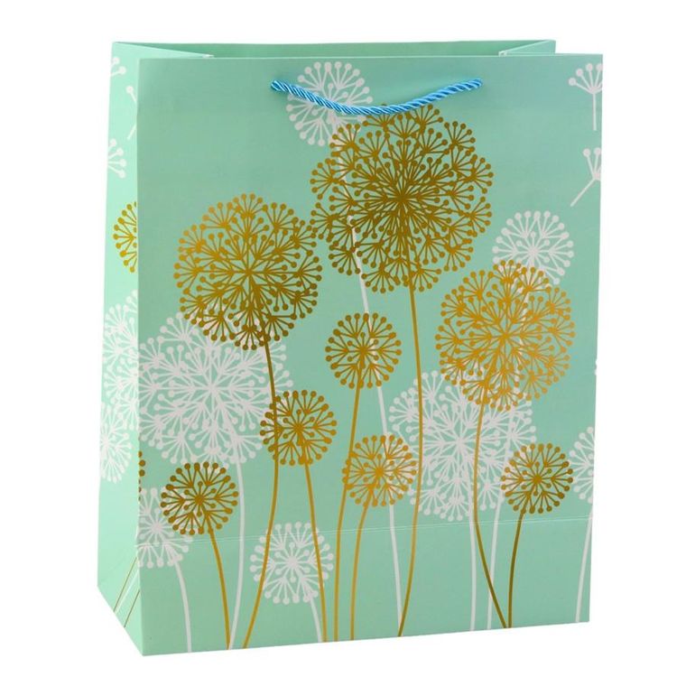 Lean Toys, torba prezentowa dmuchawce złote elementy, 32-26-12 cm, 1 szt.