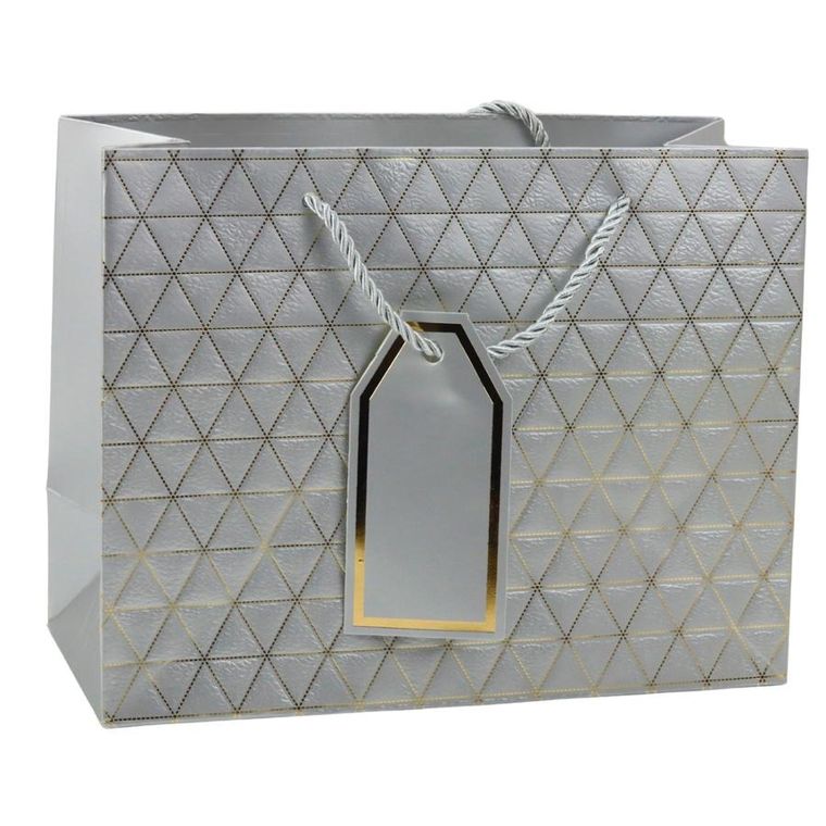 Lean Toys, torba prezentowa geometryczna złote linie, 23-18-10 cm, 1 szt.