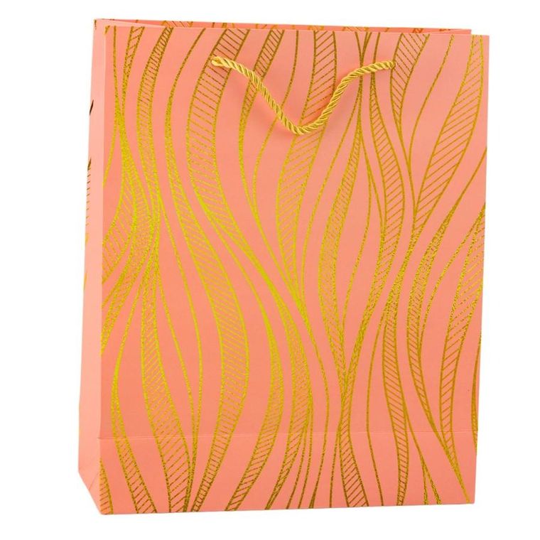 Lean Toys, torba prezentowa papierowa linie faliste złote, 32-26-12 cm, 1 szt.
