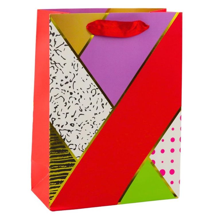 Lean Toys, torba prezentowa papierowa wzory geometryczne, 23-18-10,5 cm, 1 szt.