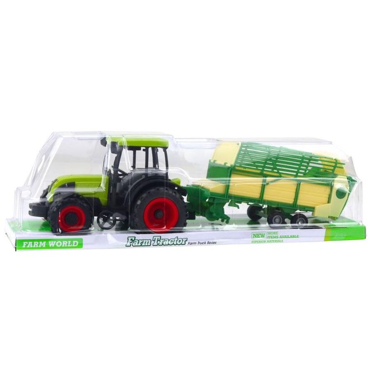 Lean Toys, traktor rolniczy z przyczepą, zielono-żółtą