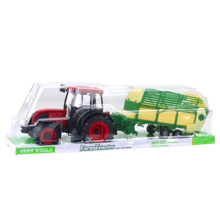 Lean Toys, traktor rolniczy z przyczepą, zielono-żółty