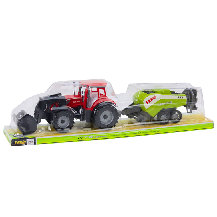 Lean Toys, traktor z ładowaczem i prasą, pojazd rolniczy, czerwony