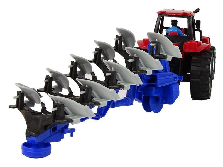 Lean Toys, traktor z pługiem, czerwony