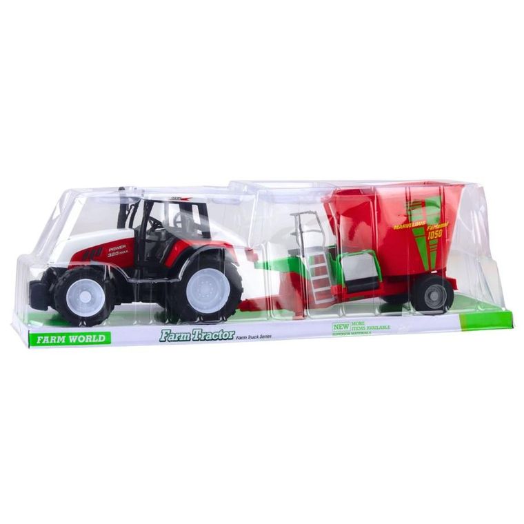 Lean Toys, traktor z przyczepą i mieszalnikiem paszy, czerwony, 60 cm