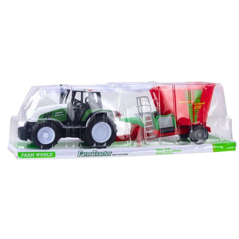 Lean Toys, traktor z przyczepą i mieszalnikiem paszy, zielony, 50 cm