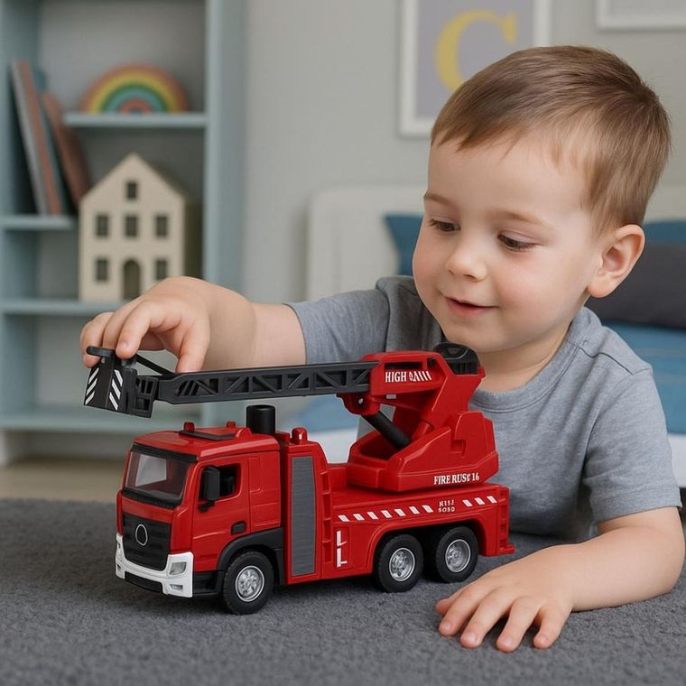 Lean Toys, wóz strażacki z wysięgnikiem, pojazd interaktywny