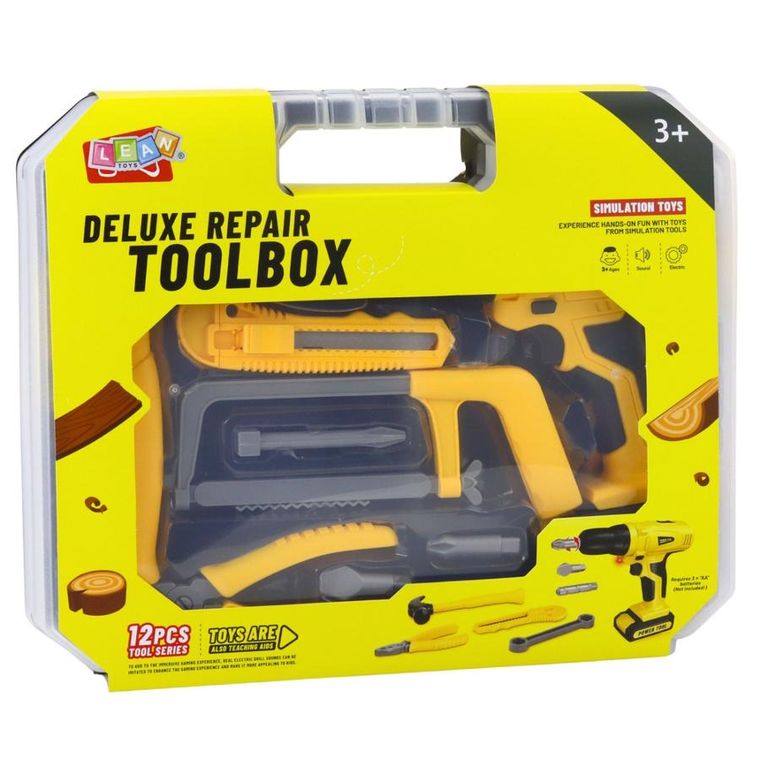 Lean Toys, zestaw majsterkowicza z wiertarką i narzędziami, interaktywny, 12 elementów