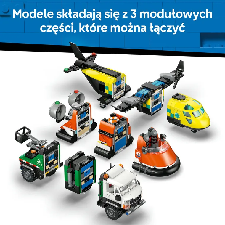 LEGO City, Zestaw z samolotem, ciężarówką serwisową i poduszkowcem, 60505