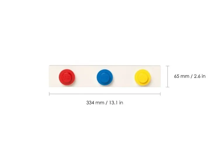LEGO, wieszaki na listwie, czerwony, niebieski, żółty