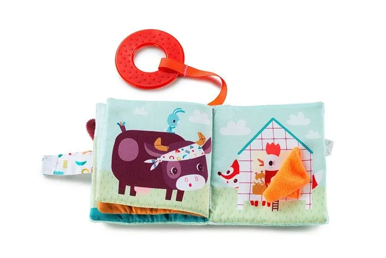 Lilliputiens, Farma, mini-książeczka wielofunkcyjna z szeleszczącą folią i gryzakiem, 6m+