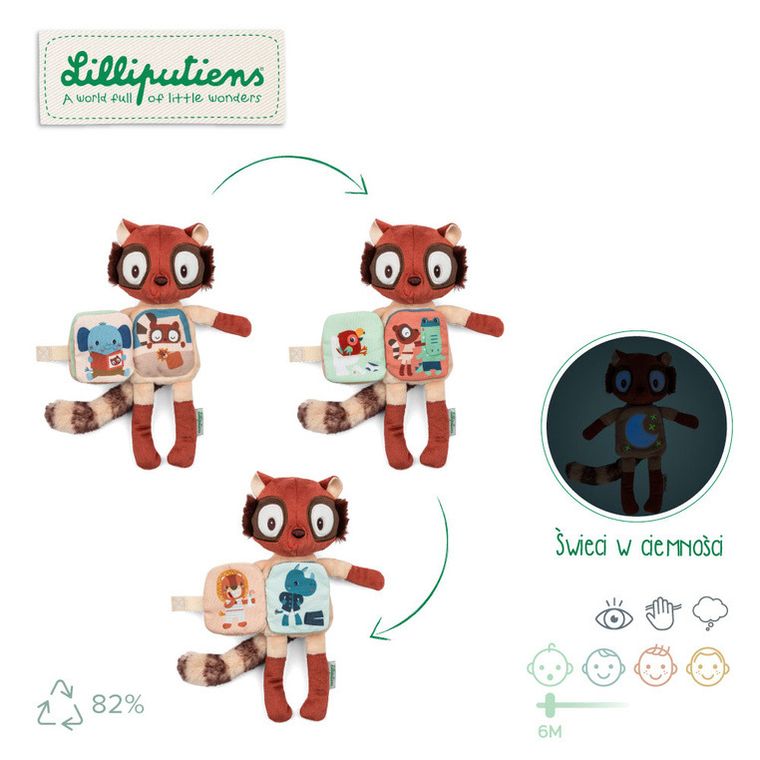 Lilliputiens, Lemur Elvis, przytulanka z książeczką, 6m+