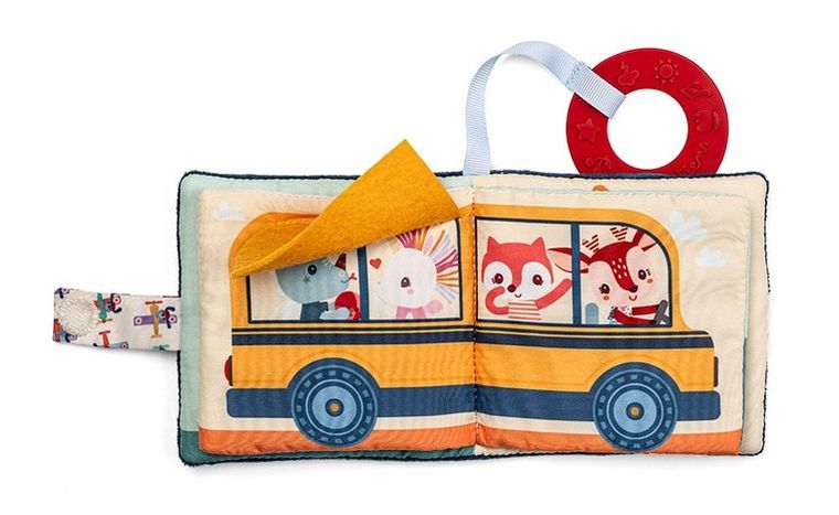 Lilliputiens, Piesek Jules, mini-książeczka wielofunkcyjna z szeleszczącą folią i gryzakiem, 6m+