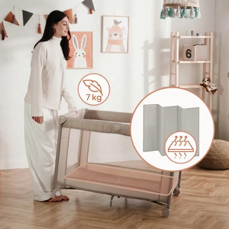 Lionelo, Amelie, kompaktowe łóżeczko turystyczne, beige sand