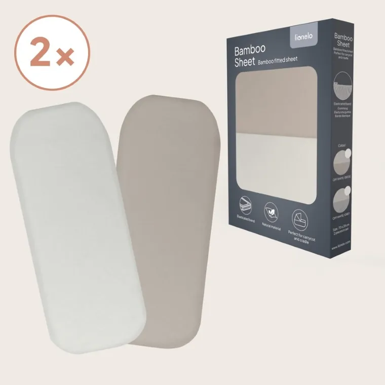 Lionelo, bambusowe prześcieradło z gumką, biały/beżowy, 28-70 cm, 2 szt.