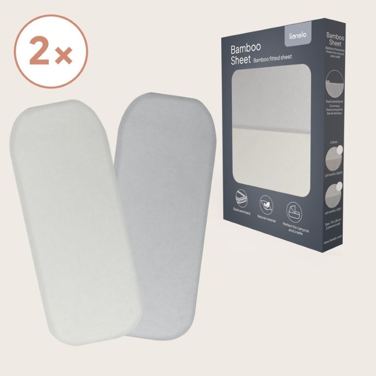 Lionelo, bambusowe prześcieradło z gumką, biały/szary, 28-70 cm, 2 szt.