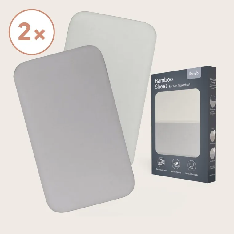 Lionelo, bambusowe prześcieradło z gumką, biały/szary, 42-80 cm, 2 szt.