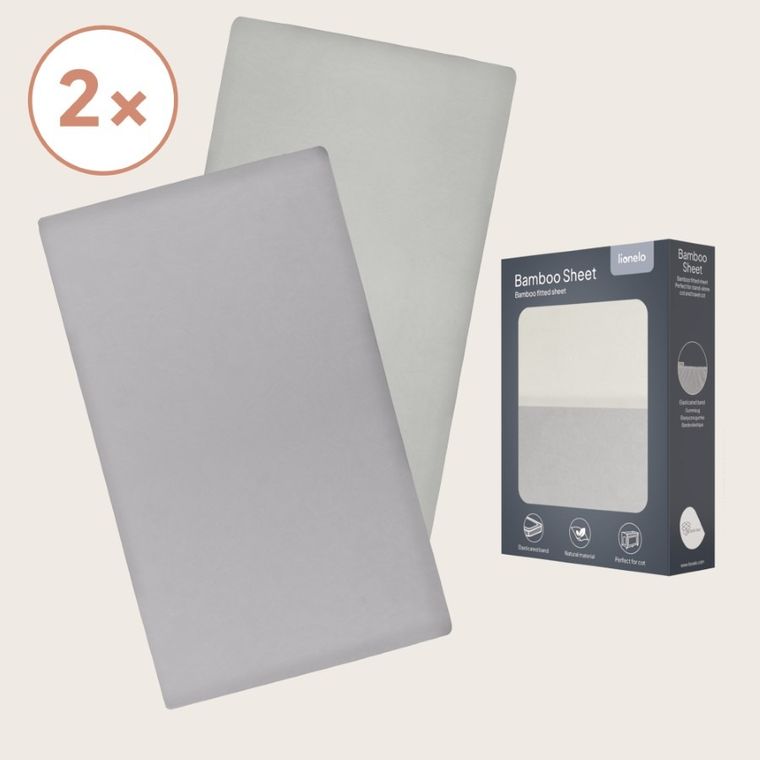 Lionelo, bambusowe prześcieradło z gumką, biały/szary, 60-118 cm, 2 szt.