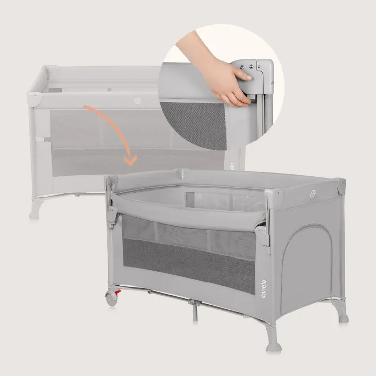 Lionelo, Ellen, łóżeczko turystyczne z funkcją dostawki, 3w1, grey
