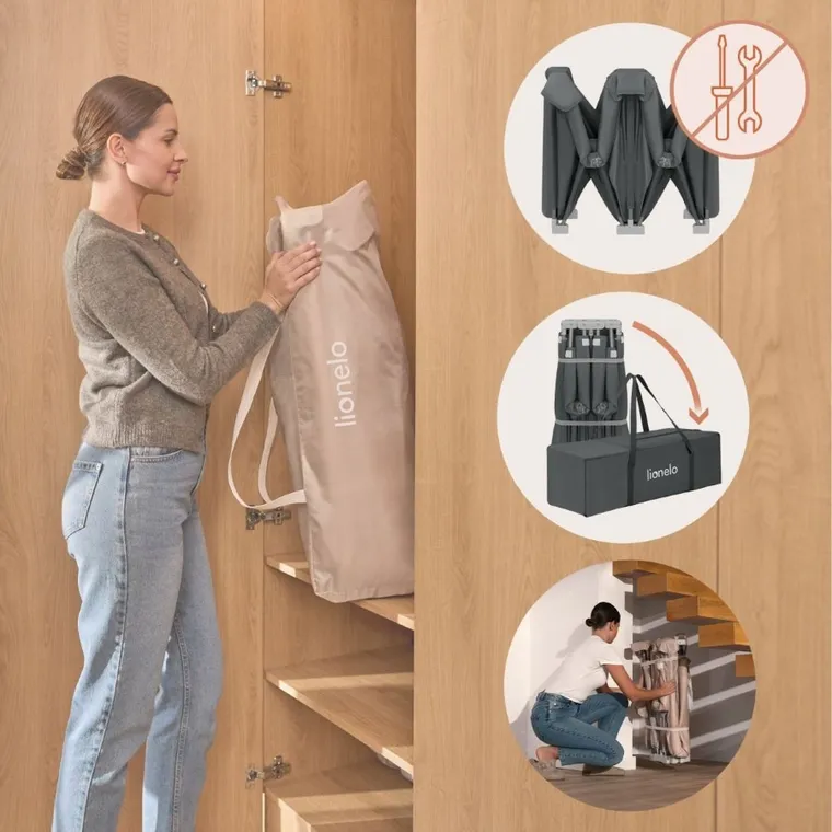 Lionelo, Florence, kojec dla dzieci, Easy Fold, grey graphite