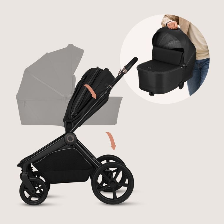 Lionelo, Freya, wózek wielofunkcyjny, składana gondola, 3w1, black onyx