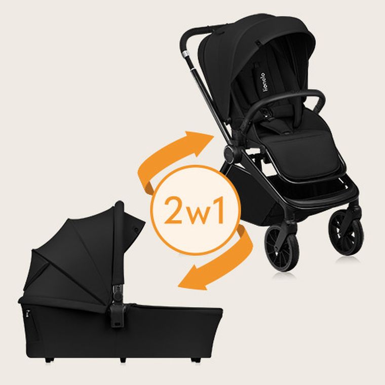 Lionelo, Mika Plus, wózek wielofunkcyjny 2w1, Black Onyx