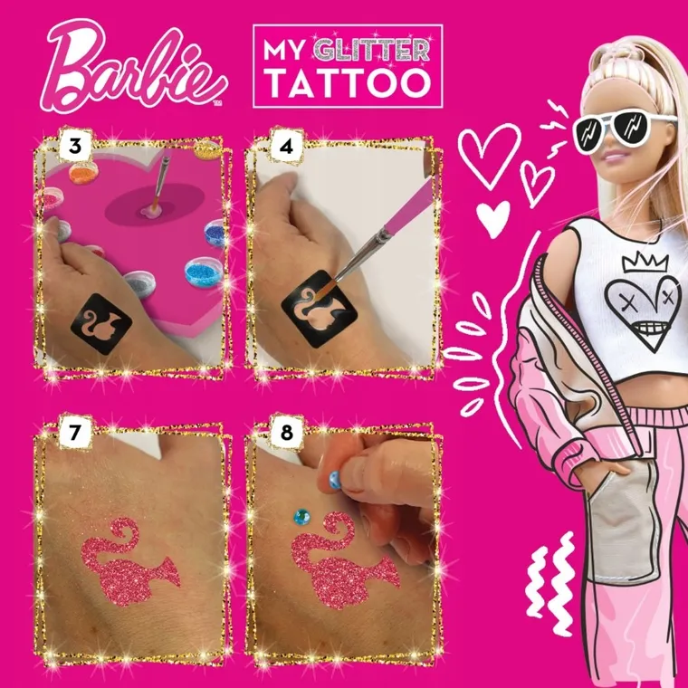 Lisciani, Barbie, My Glitter Tattoo, brokatowe tatuaże, zestaw kreatywny