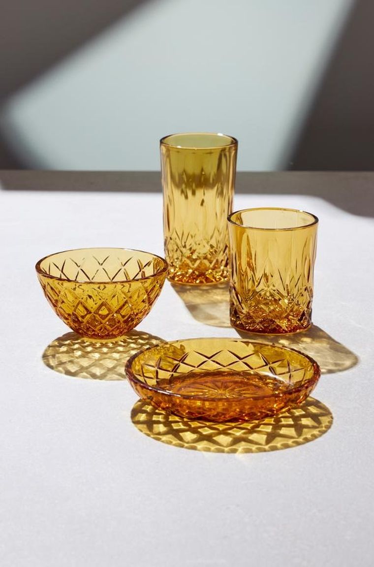 Lyngby Glas, talerze Sorrento, 16 cm, 4 szt., amber