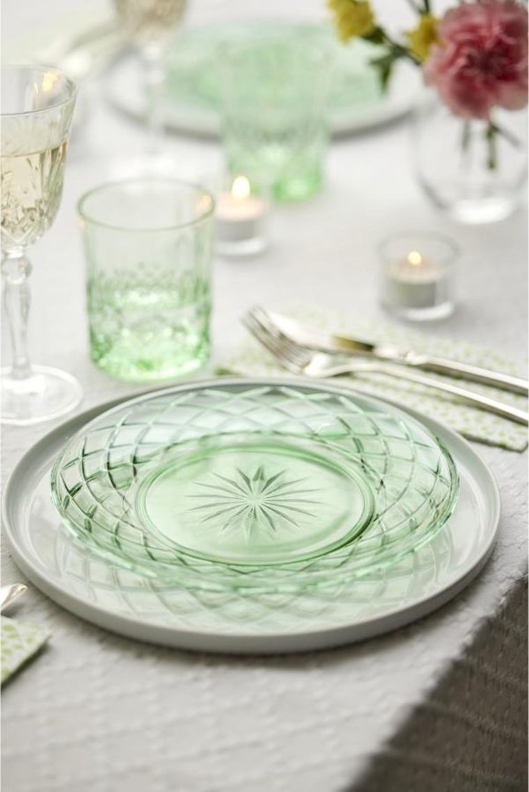 Lyngby Glas, talerze, Sorrento, 21 cm, 4 szt., zielone