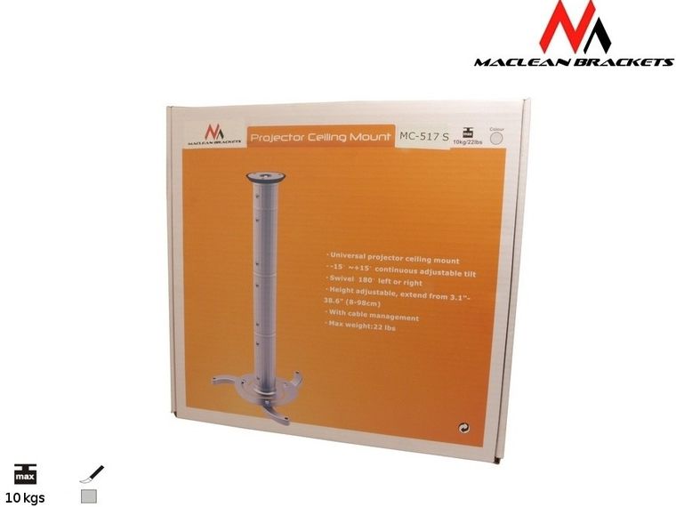 Maclean, uchwyt sufitowy do projektora, 80-980mm, 10 kg, srebrny, MC-517