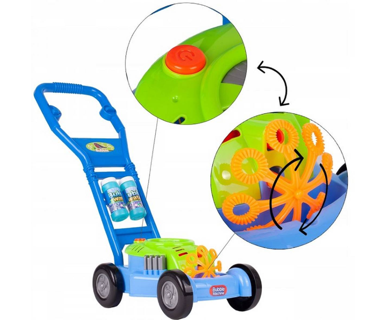 Madej, kosiarka z dźwiękiem, zestaw do puszczania baniek mydlanych