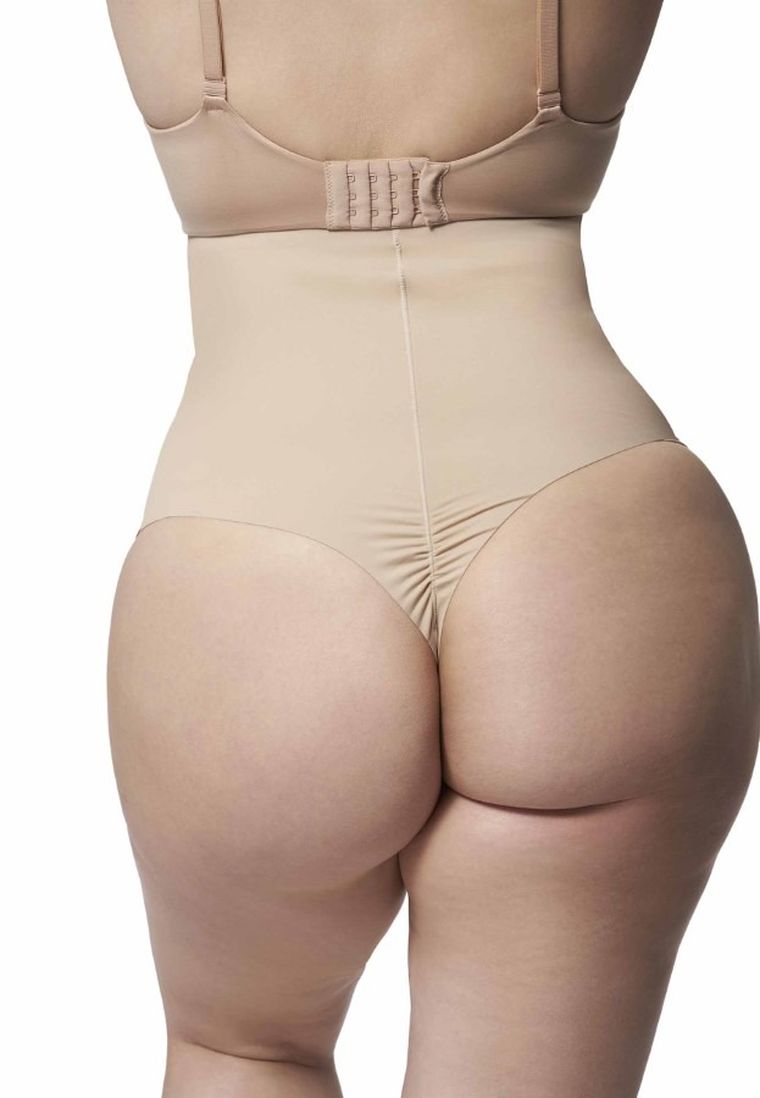 Majtki stringi damskie z wysokim stanem, beżowe, Julimex