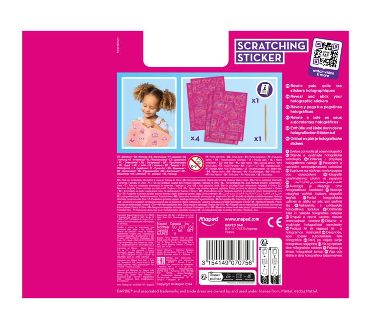 Maped Creativ, Barbie, naklejki do wydrapywania, zestaw kreatywny