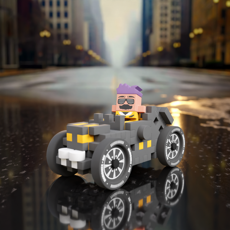 Marioinex, Mini Waffle, Cars, Grey Old-Timer, klocki konstrukcyjne, 50 elementów