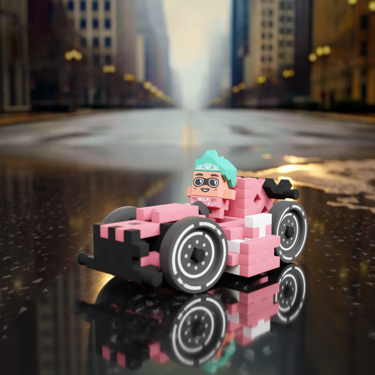 Marioinex, Mini Waffle, Cars, Pink Race Car, klocki konstrukcyjne, 50 elementów