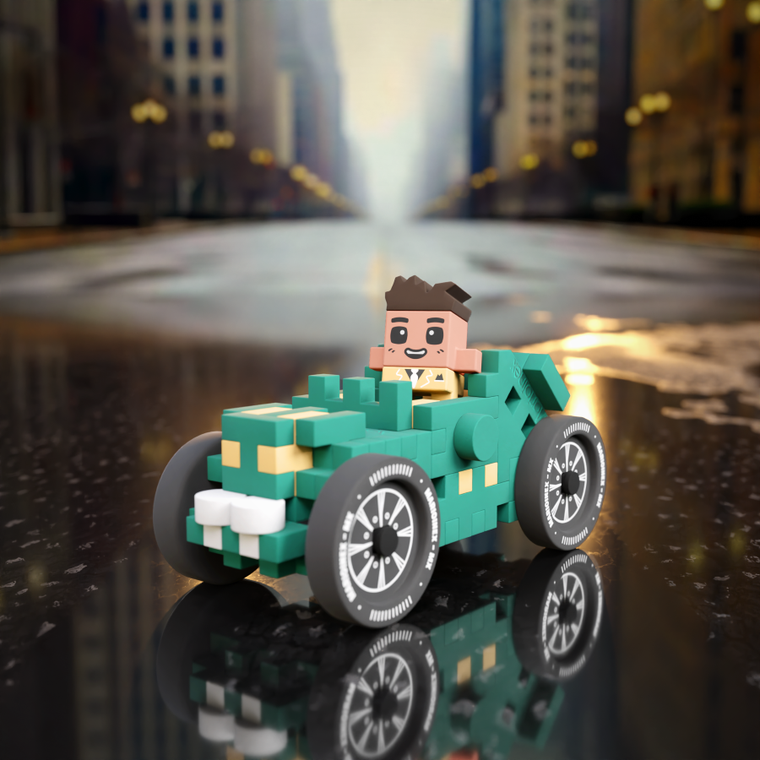 Marioinex, Mini Waffle, Cars, Teal Old-Timer, klocki konstrukcyjne, 50 elementów