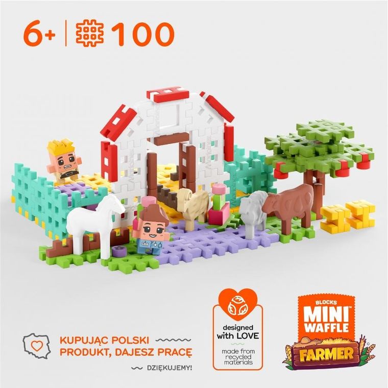 Marioinex, Mini Waffle, Farmer, Domek Pani Weterynarz, klocki konstrukcyjne, 110 elementów