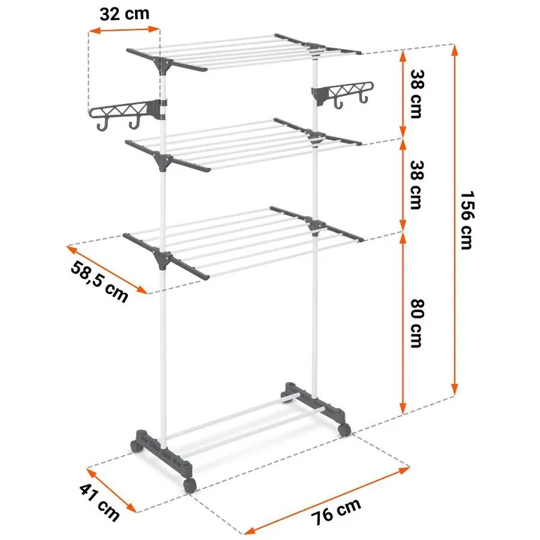 Massido, Delia, suszarka na pranie stojąca, rozkładana, biała, 15 m