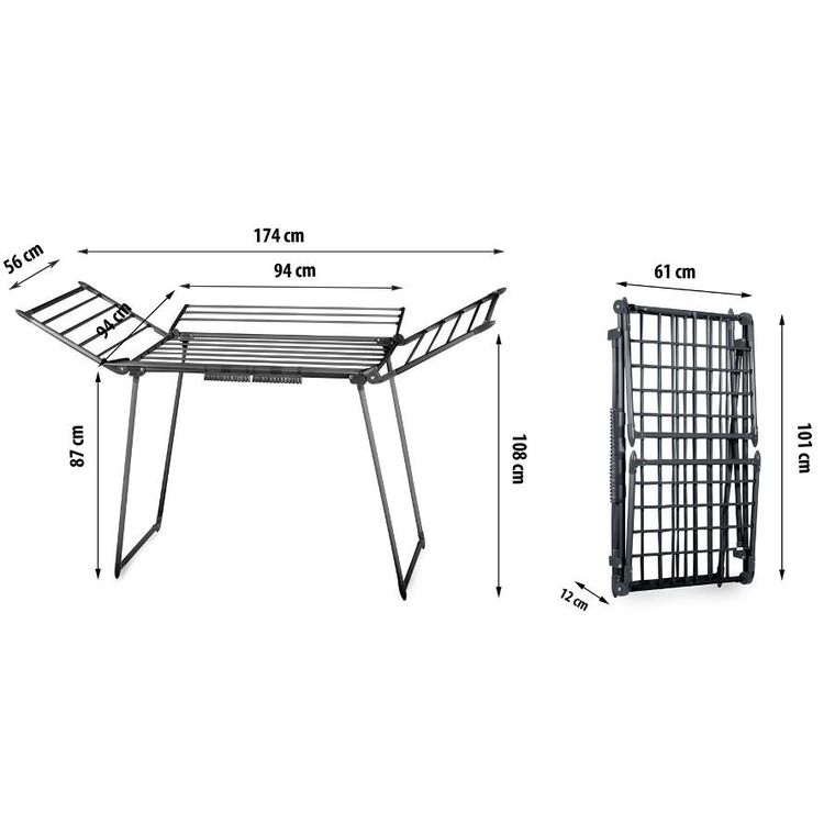 Massido, Lina, suszarka na pranie stojąca rozkładana, czarna, 22 mb