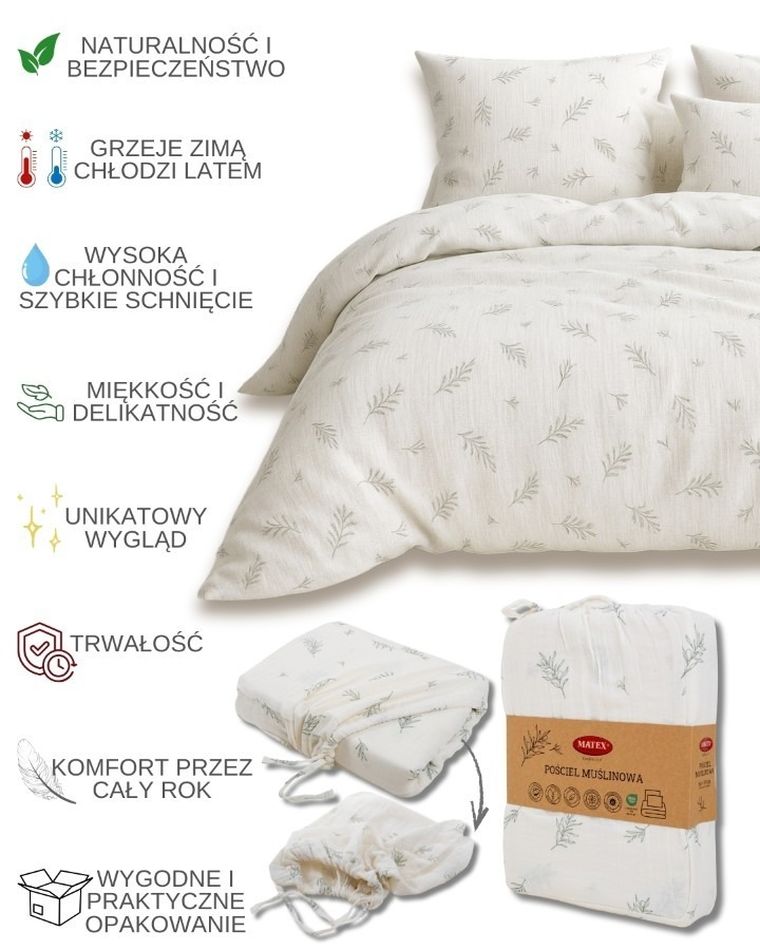 Matex, pościel bawełniana, muślinowa, 160-200 cm