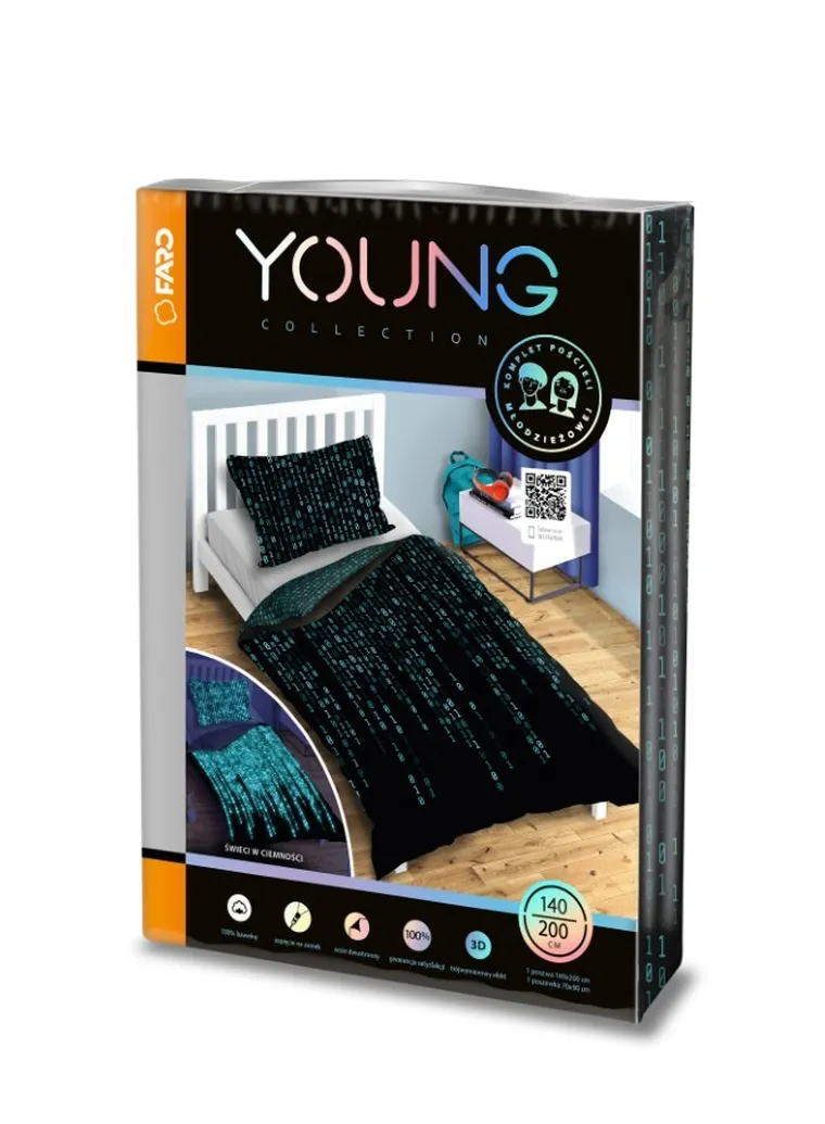 Matryca, 2-częściowy komplet pościeli bawełnianej, świecąca w ciemności, 140-200 cm