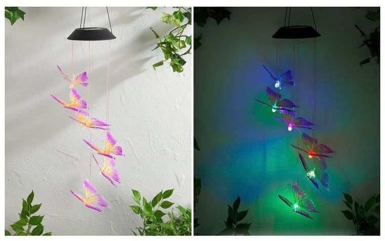 Maximex, lampa solarna wisząca, motyle LED, dzwonek wietrzny, 78 cm