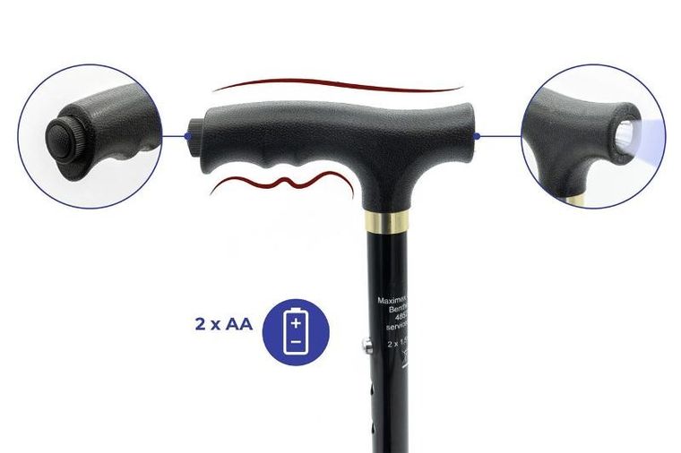 Maximex, składana laska aluminiowa, regulowana wysokość i dioda LED