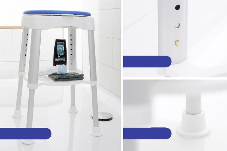 Maximex, taboret pod prysznic, obrotowe siedzisko, wysokość 41,5-59 cm