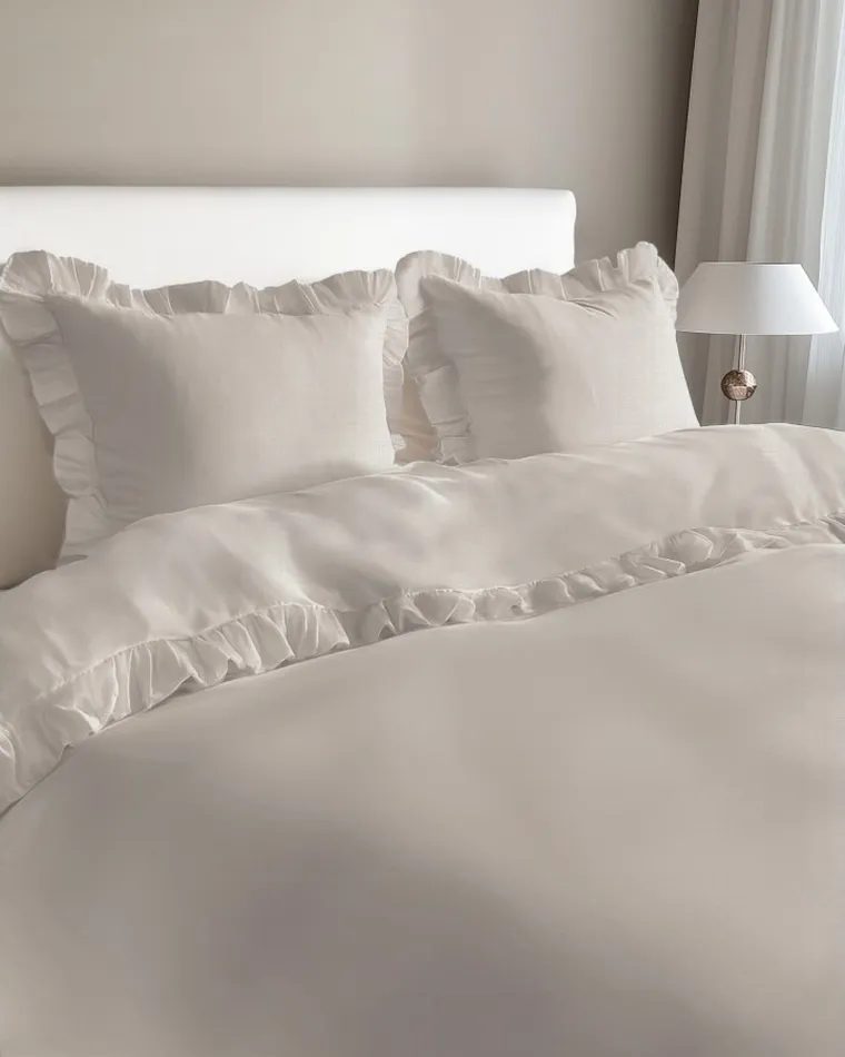 Mayamoo, pościel 3-częściowa z falbaną, beżowa, 160-200 cm