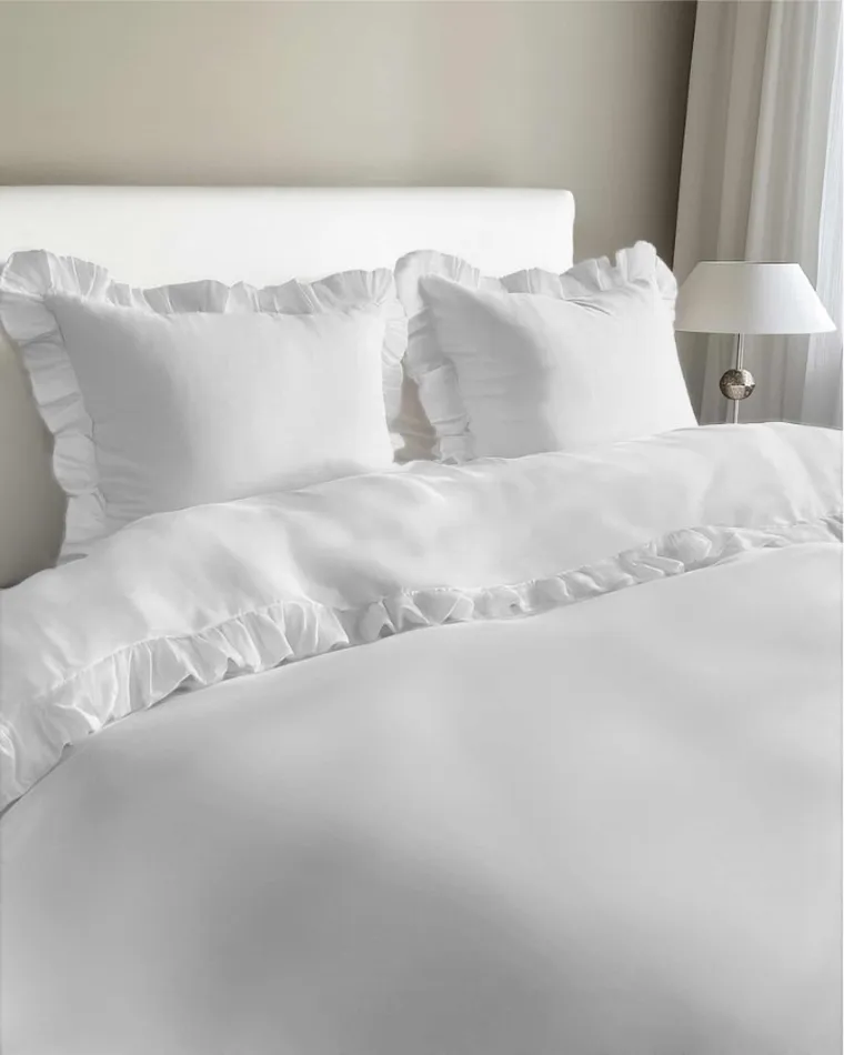 Mayamoo, pościel 3-częściowa z falbaną, biała, 160-200 cm